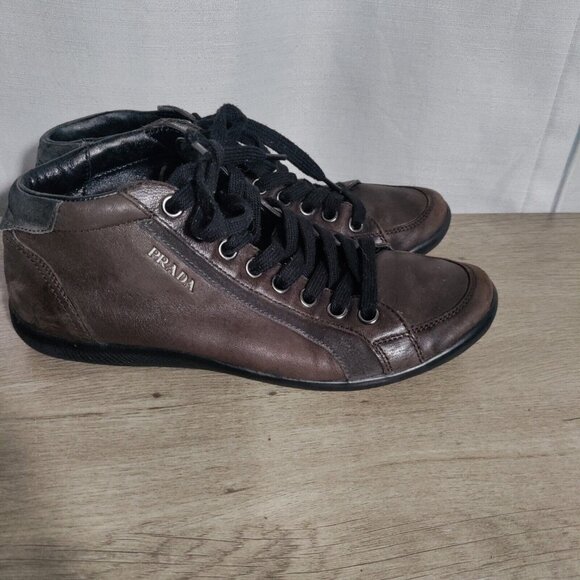 PRADA High  top sneakers  black size 7 US  prada  brown  - 4T1836 - Picture 1 of 11
